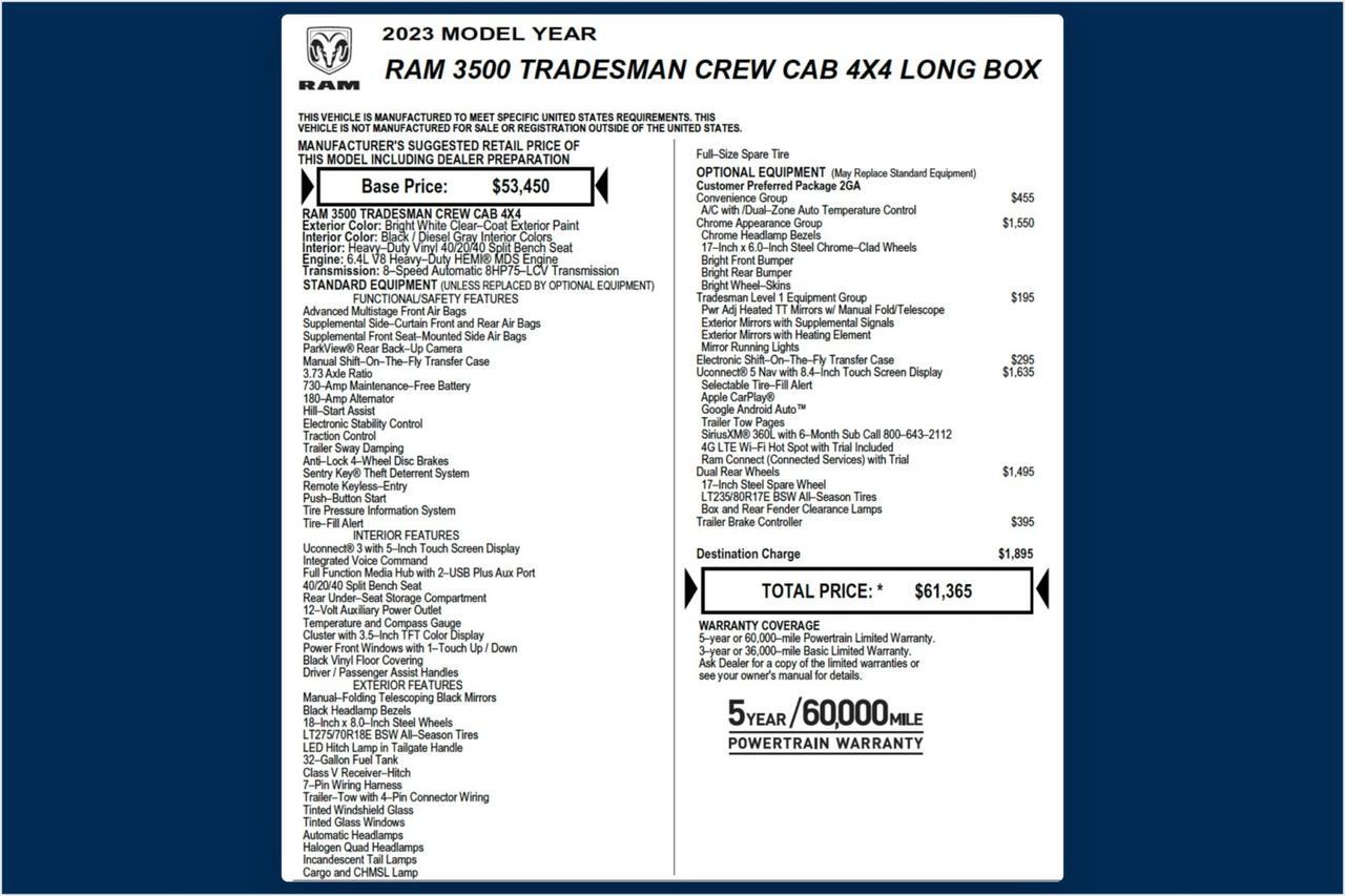 2023 Ram 3500 Tradesman 4X4 / DRW / 6.4L V8 / Procharger Supercharger High Point NC
