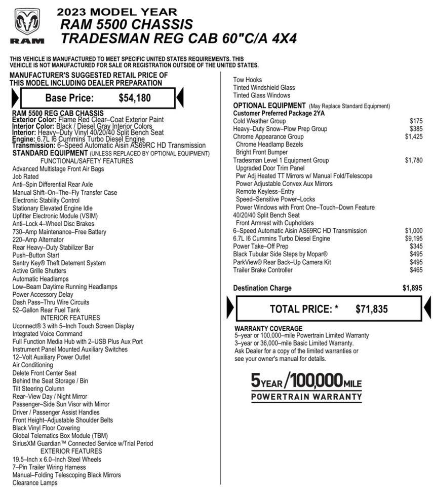 2023 Ram 5500 Tradesman 4X4 / DRW / Godwin 184U Dump Body / AISIN / Diesel High Point NC