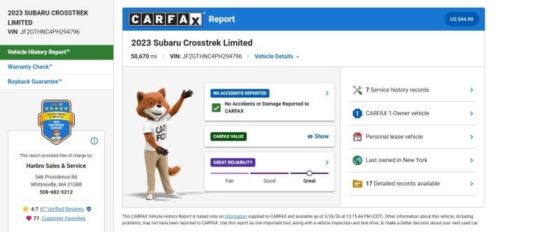 2023 Subaru Crosstrek Limited - 1 OWNER - GOOD SERVICE HISTORY Whitinsville MA