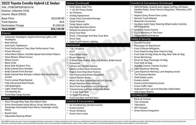 2023 Toyota Corolla Hybrid LE Raleigh NC
