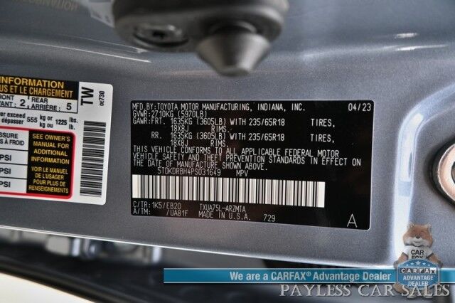 2023 Toyota Highlander XLE / AWD / Power & Heated Leather Seats / Sunroof / Blind Spot & Collision Alert / Lane Departure Alert / 3rd Row / Captain Chairs / Seats 7 / Apple CarPlay & Android Auto / Keyless Entry & Start / 1-Owner Anchorage AK