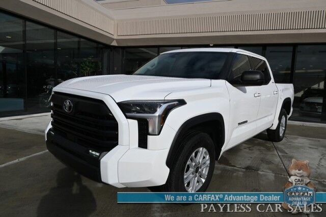 2023 Toyota Tundra SR5 Crew Max / Premium Pkg / 4X4 / Power & Heated Leather Seats / Heated Steering / Adaptive Cruise / Lane Departure / Apple CarPlay & Android Auto / Back Up Camera / Keyless Entry & Start / Tow Pkg / 1-Owner Anchorage AK