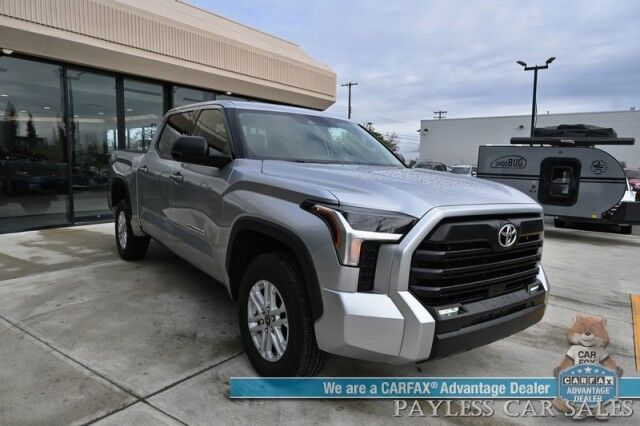 2023 Toyota Tundra SR5 Crew Max / Premium Pkg / 4X4 / Power & Heated Leather Seats / Heated Steering / Adaptive Cruise / Lane Departure / Apple CarPlay & Android Auto / Back Up Camera / Keyless Entry & Start / Tow Pkg / 1-Owner Anchorage AK