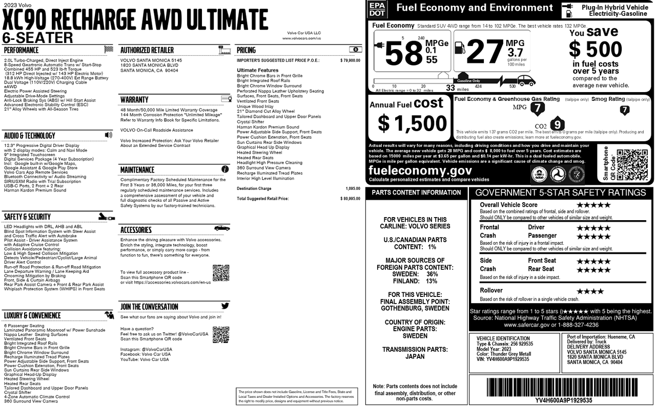 2023 VOLVO XC90 Recharge Plug-In Hybrid Ultimate Knoxville TN