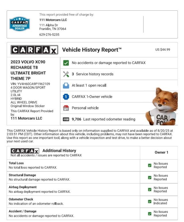 2023 Volvo XC90 Recharge Plug-In Hybrid Ultimate Bright Theme Franklin TN