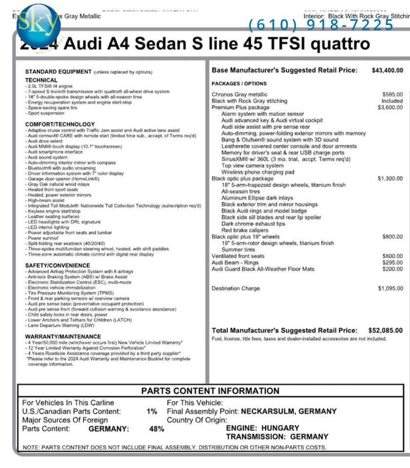 2024 Audi A4 Sedan Quattro AWD S line Premium Plus