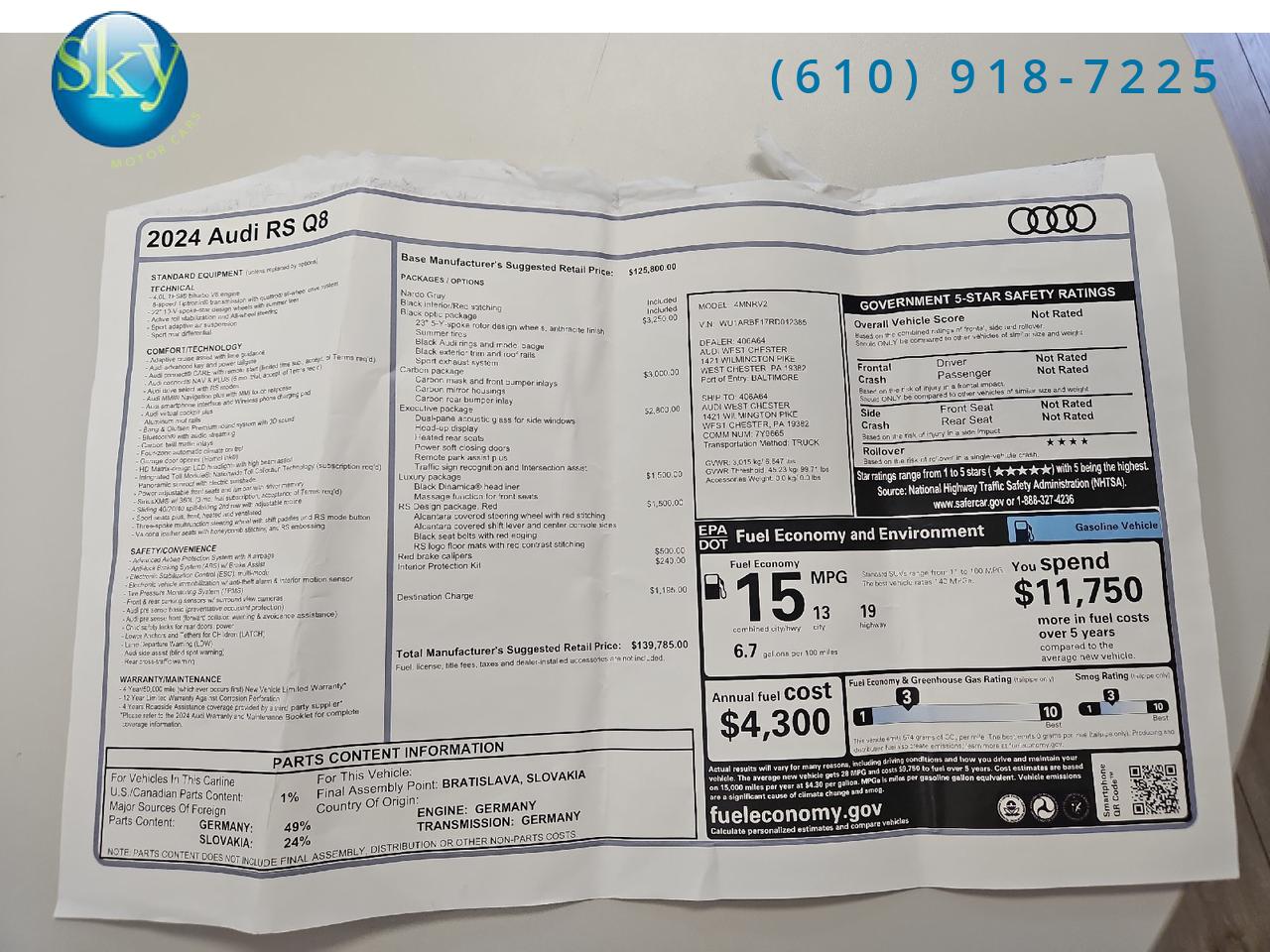 2024 Audi RS Q8 Quattro AWD Black Optic + Carbon + Executive Pkgs