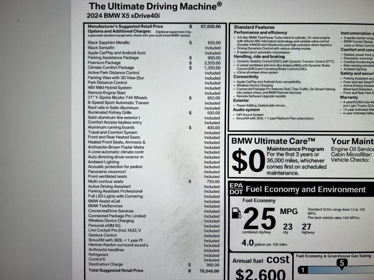 2024 BMW X5 xDrive40i, Premium Pkg, Climate Comfort Pkg, Park Assist Pkg, Running Boards, 21in Y-Spoke Wheels, Multi-Contour Seats Houston TX