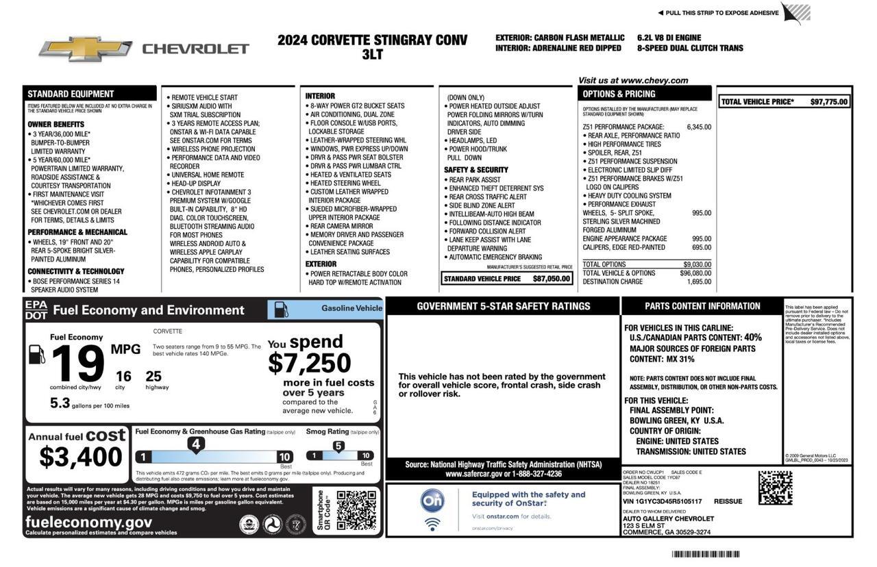 2024 Chevrolet Corvette Stingray Premium Conv 3LT w/ Z51 Performance Package Tallmadge OH