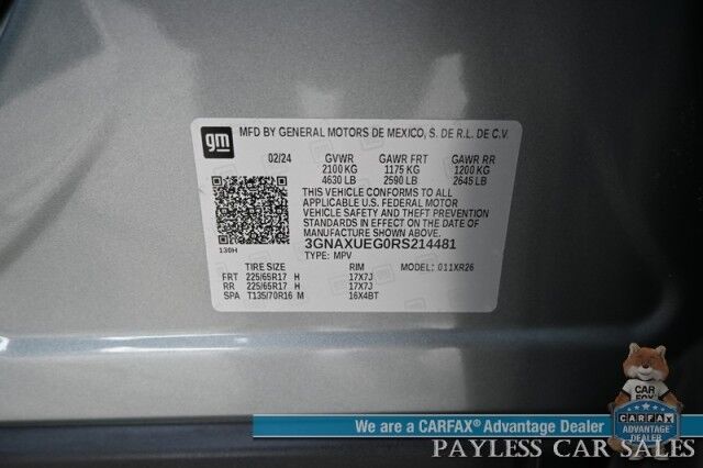 2024 Chevrolet Equinox LT / AWD / Auto Start / Driver Confidence II / Power & Heated Seats / Lane Departure & Blind Spot / Forward Collision Warning / Apple CarPlay & Android Auto / Back Up Camera / Keyless Entry & Start / 30 MPG / 1-Owner Anchorage AK