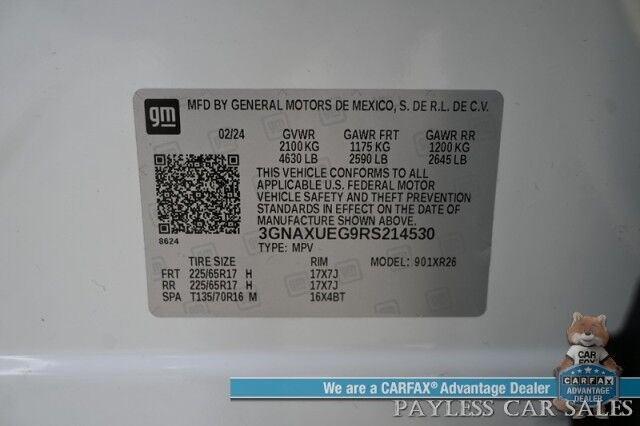 2024 Chevrolet Equinox LT / AWD / Auto Start / Power Premium Cloth Seats / Forward Collision Alert / Lane Departure & Blind Spot Alert / Apple CarPlay & Android Auto / USB & Aux Input / Back Up Camera / 1-Owner Anchorage AK