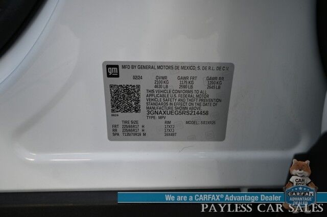 2024 Chevrolet Equinox LT / AWD / Auto Start / Power & Heated Cloth Seats / Lane Departure & Blind Spot Alert / Apple CarPlay & Android Auto / USB Input / Back Up Camera / Cruise Control / Keyless Entry & Start / 30 MPG / 1-Owner Anchorage AK