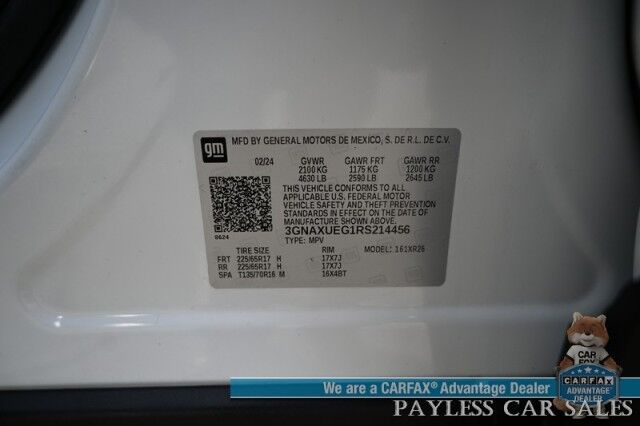 2024 Chevrolet Equinox LT / AWD / Driver Confidence II Pkg / Auto Start / Power & Heated Cloth Seats / Lane Watch & Blind Spot Alert / Keyless Entry & Start / Apple CarPlay & Android Auto / Aluminum Wheels / Back Up Cam / 30 MPG / 1-Owner Wasilla AK