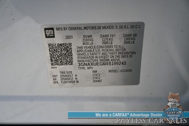 2024 Chevrolet Equinox LT / AWD / Power & Heated Seats / Lane Departure & Blind Spot Alert / Forward Collision Warning / Apple CarPlay & Android Auto / Back Up Camera / Keyless Entry & Start / Power Lift Gate / 30 MPG / 1-Owner Anchorage AK