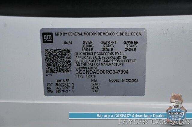 2024 Chevrolet Silverado 1500 / 4X4 / Regular Cab / 5.3L V8 / Seats 3 / Power Locks, Windows & Mirrors / Lane Departure Alert / Apple CarPlay & Android Auto / Back Up Camera / Push Button Start / Bed Liner / Tow PKg / 1-Owner / Only 12k Miles Anchorage AK 2024 Chevrolet Silverado 1500 / 4X4 / Regular Cab / 5.3L V8 / Seats 3 / Power Locks, Windows & Mirrors / Lane Departure Alert / Apple CarPlay & Android Auto / Back Up Camera / Push Button Start / Bed Liner / Tow PKg / 1-Owner / Only 12k Miles Anchorage AK