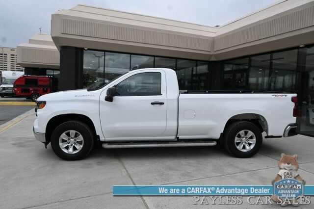 2024 Chevrolet Silverado 1500 / 4X4 / Regular Cab / 5.3L V8 / Seats 3 / Power Locks, Windows & Mirrors / Lane Departure Alert / Apple CarPlay & Android Auto / Back Up Camera / Push Button Start / Bed Liner / Tow PKg / 1-Owner / Only 12k Miles Anchorage AK 2024 Chevrolet Silverado 1500 / 4X4 / Regular Cab / 5.3L V8 / Seats 3 / Power Locks, Windows & Mirrors / Lane Departure Alert / Apple CarPlay & Android Auto / Back Up Camera / Push Button Start / Bed Liner / Tow PKg / 1-Owner / Only 12k Miles Anchorage AK