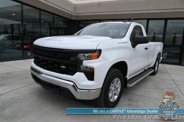 2024 Chevrolet Silverado 1500 / 4X4 / Regular Cab / 5.3L V8 / Seats 3 / Power Locks, Windows & Mirrors / Lane Departure Alert / Apple CarPlay & Android Auto / Back Up Camera / Push Button Start / Bed Liner / Tow PKg / 1-Owner / Only 12k Miles Anchorage AK 2024 Chevrolet Silverado 1500 / 4X4 / Regular Cab / 5.3L V8 / Seats 3 / Power Locks, Windows & Mirrors / Lane Departure Alert / Apple CarPlay & Android Auto / Back Up Camera / Push Button Start / Bed Liner / Tow PKg / 1-Owner / Only 12k Miles Anchorage AK