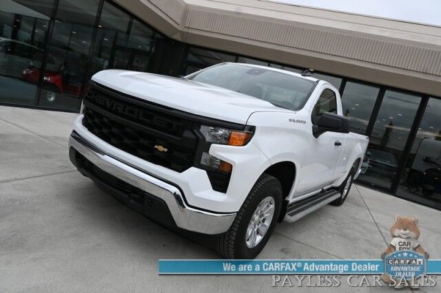 2024 Chevrolet Silverado 1500 / 4X4 / Regular Cab / 5.3L V8 / Seats 3 / Power Locks, Windows & Mirrors / Lane Departure Alert / Apple CarPlay & Android Auto / Back Up Camera / Push Button Start / Bed Liner / Tow PKg / 1-Owner / Only 12k Miles Anchorage AK 2024 Chevrolet Silverado 1500 / 4X4 / Regular Cab / 5.3L V8 / Seats 3 / Power Locks, Windows & Mirrors / Lane Departure Alert / Apple CarPlay & Android Auto / Back Up Camera / Push Button Start / Bed Liner / Tow PKg / 1-Owner / Only 12k Miles Anchorage AK