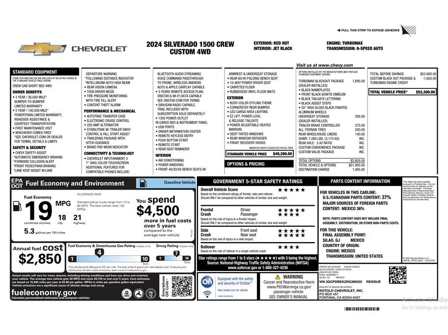 2024 Chevrolet Silverado 1500 Crew Cab Custom Pickup 4D 5 3/4 ft Folsom CA