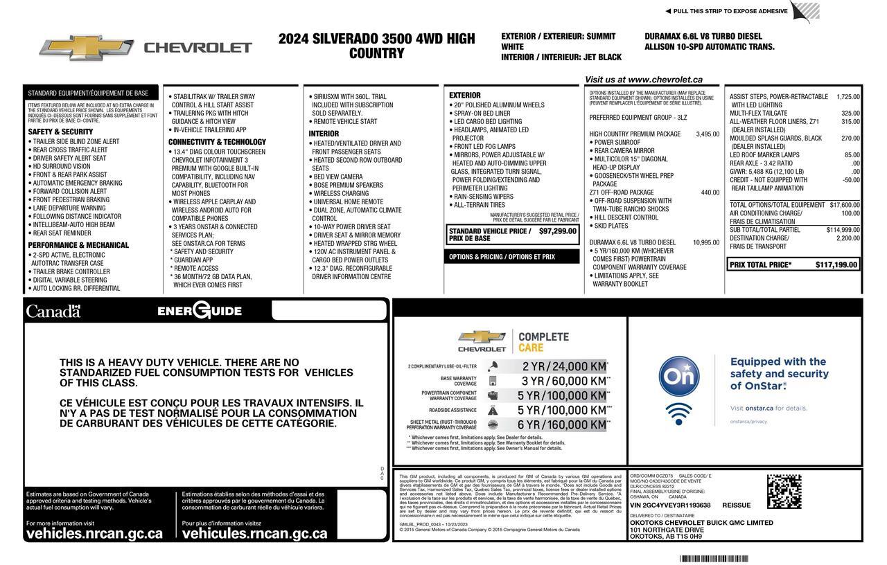 2024 Chevrolet Silverado 3500HD 4x4 Crew Cab High Country Diesel Leather Roof Nav Red Deer AB