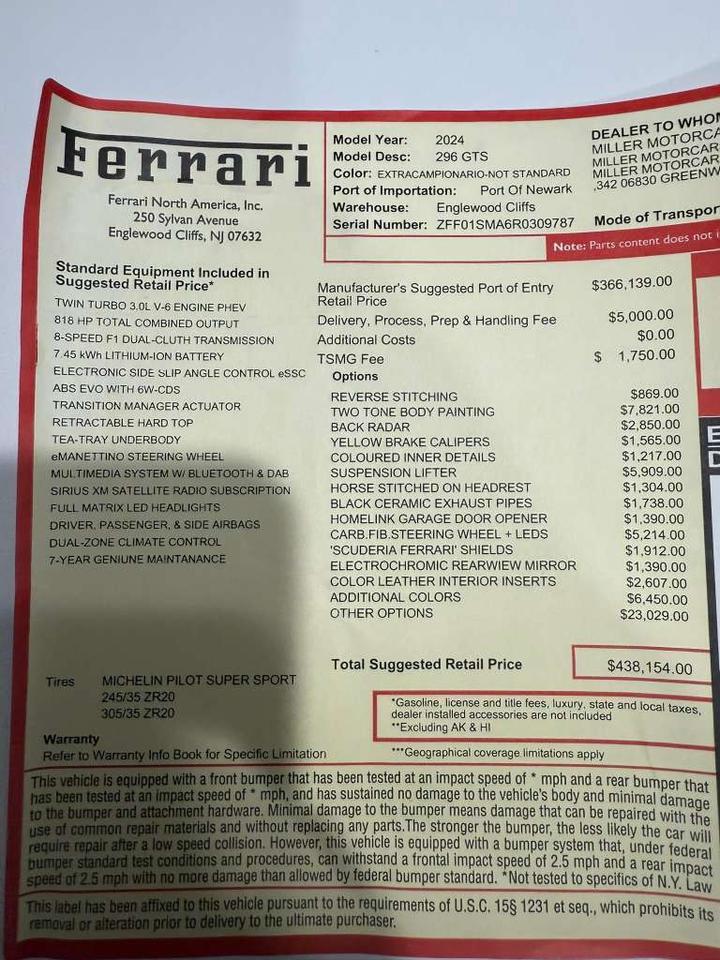 2024 Ferrari 296 GTS Miami FL