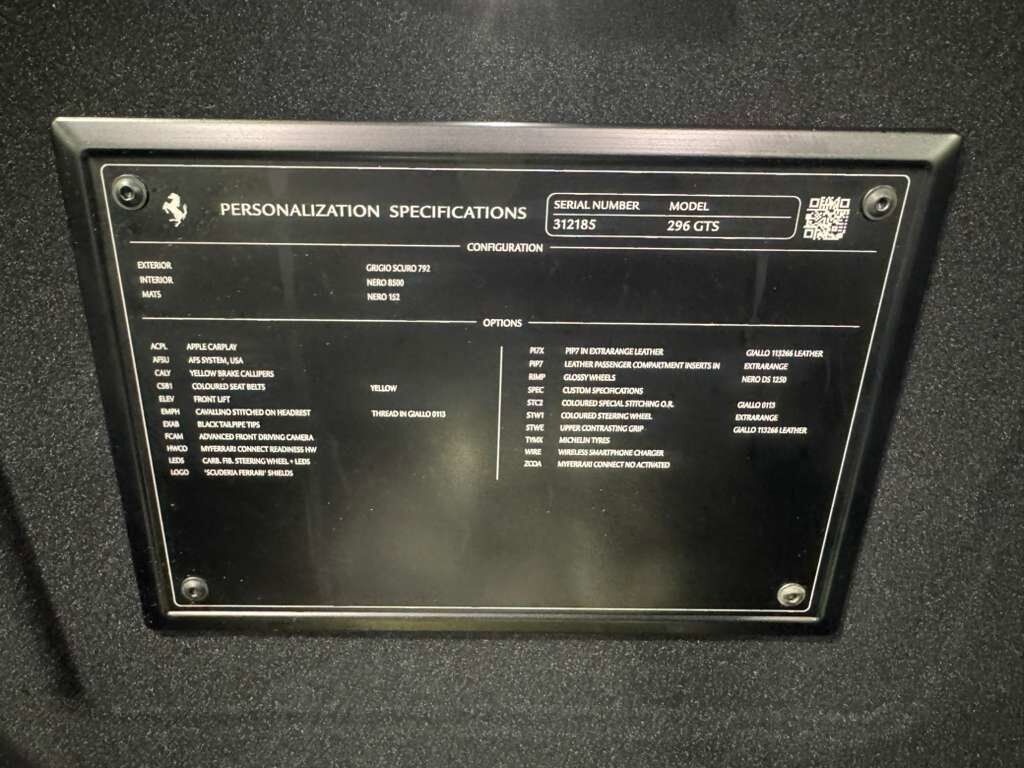 2024 Ferrari 296 GTS DELIVERY MILES! Grigio Scuro paint,Nero DS wheels,front lifter,Extra-Range interior options & MORE!! Fort Lauderdale FL