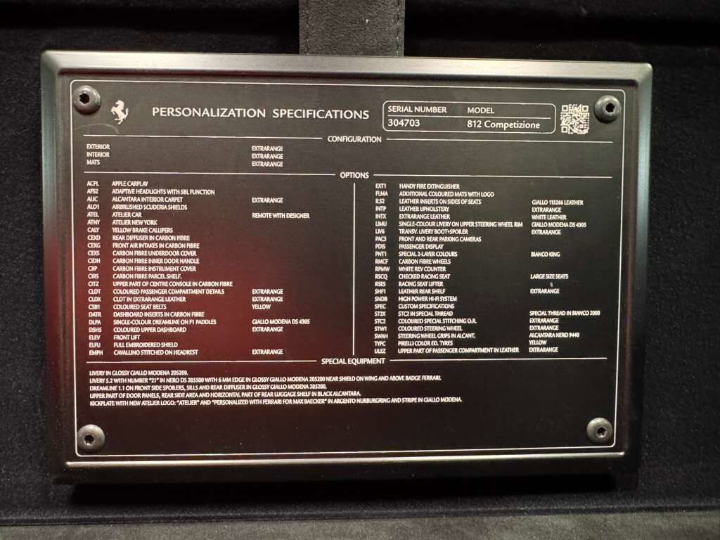 2024 Ferrari 812 Competizione Atelier New York build,Extra-Range paint/interior,JBL audio,passenger display,carbon galore & MORE!! Fort Lauderdale FL