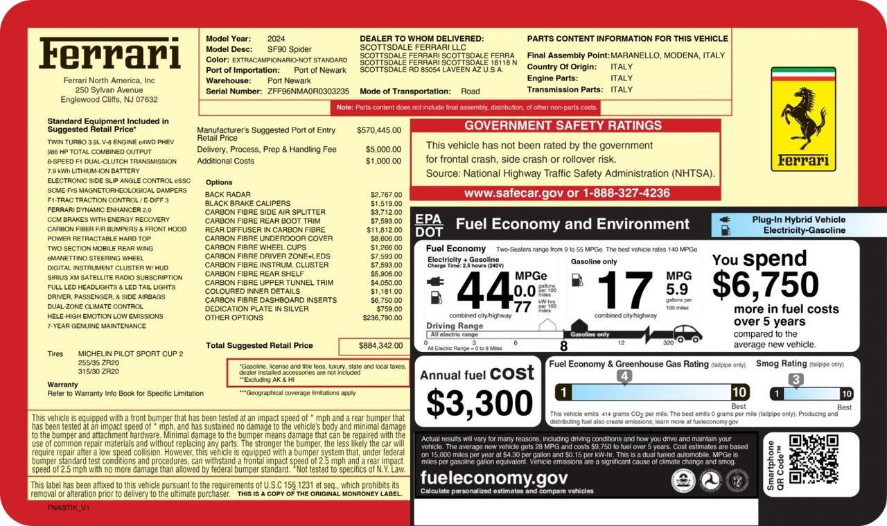 2024 Ferrari SF90 Spider Assetto Fiorano Tailor Made $884 MSRP Scottsdale AZ