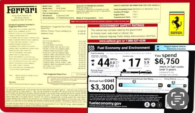 2024 Ferrari SF90 Spider *OVER $160,000 IN OPTIONS* *ONLY 93 MILES* *HUGE CARBON OPTIONS* *3-LAYER PAINT* San Diego CA