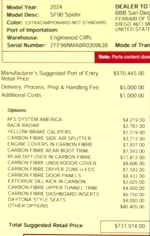 2024 Ferrari SF90 Spider *OVER $160,000 IN OPTIONS* *ONLY 93 MILES* *HUGE CARBON OPTIONS* *3-LAYER PAINT* San Diego CA