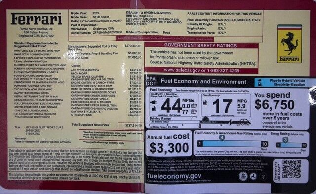 2024 Ferrari SF90 Spider SF90 Spider *OVER $160,000 IN OPTIONS* *ONLY 93 MILES* San Diego CA