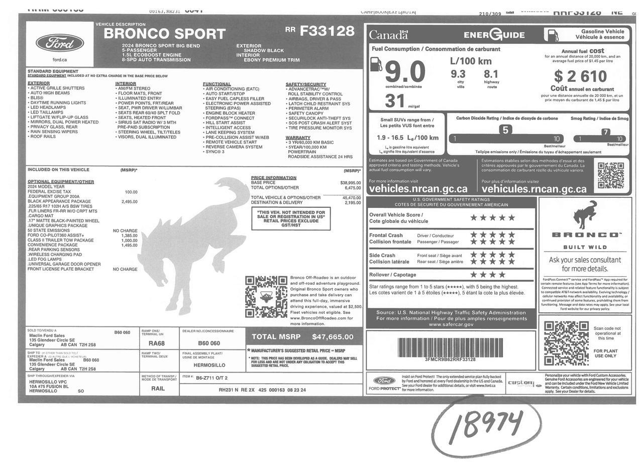 2024 Ford Bronco Sport 4x4 Big Bend Leather Nav BCam Red Deer AB