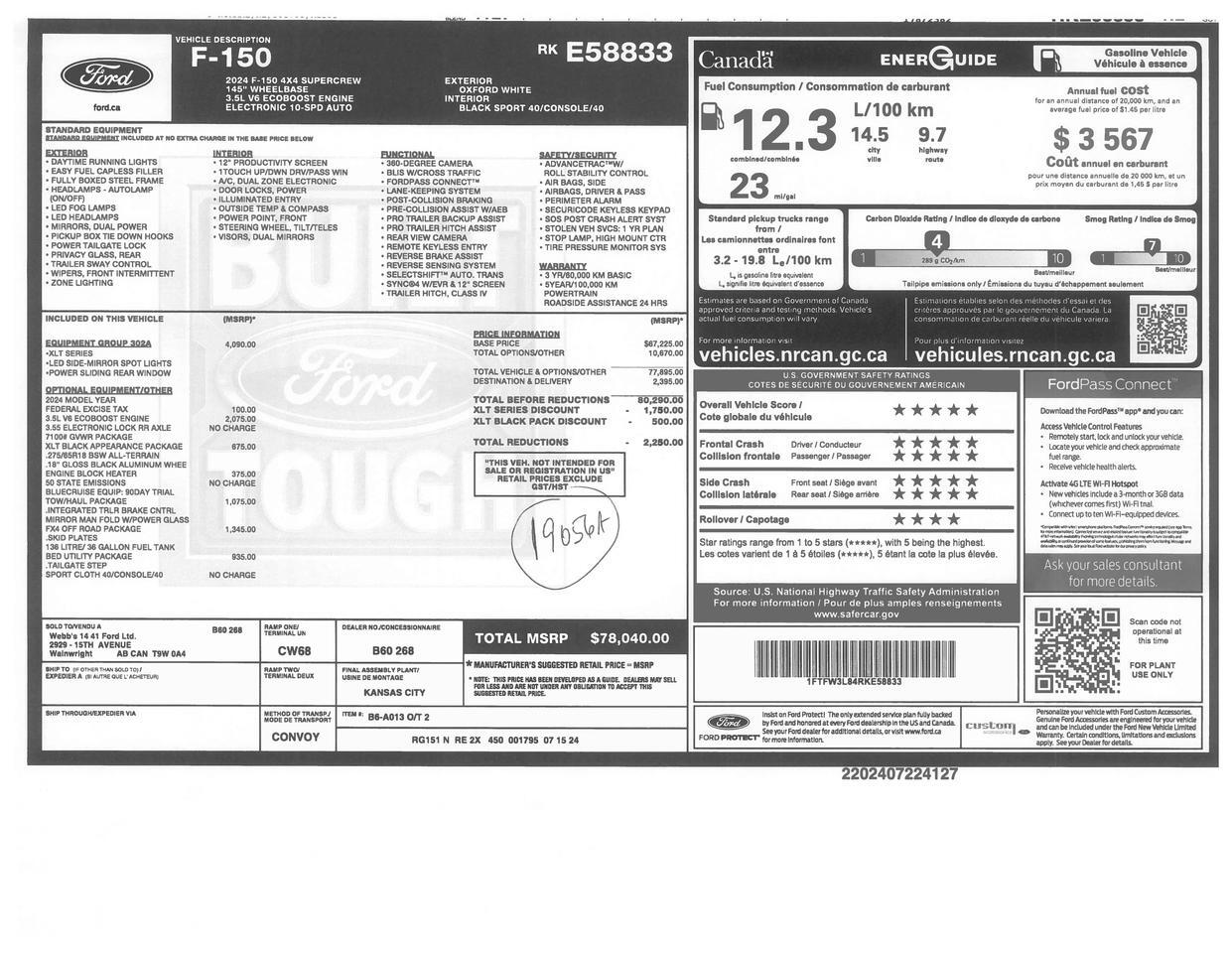 2024 Ford F-150 4x4 Super Crew XLT FX4 Nav BCam Red Deer AB