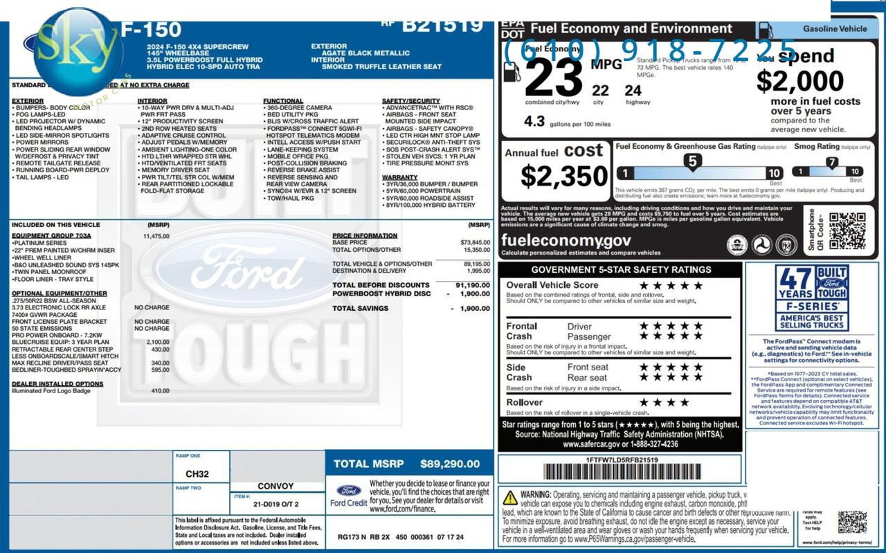 2024 Ford F-150 Platinum 22in Wheels + 35In Tires + LIfted