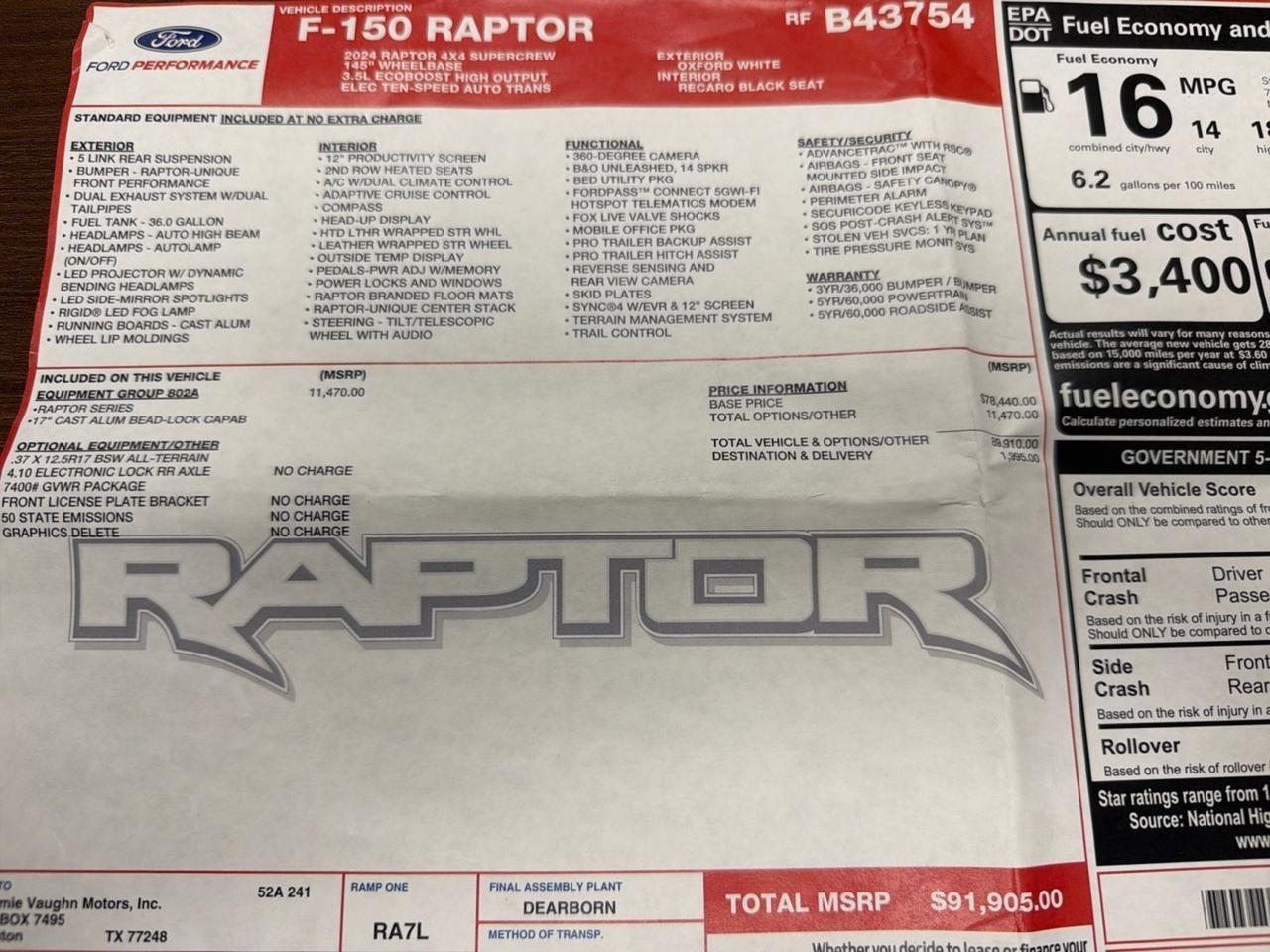 2024 Ford F-150 Raptor, 802A (37 Performance Pkg), Leveling Kit Houston TX
