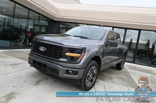 2024 Ford F-150 STX / 4X4 / Crew Cab / 2.7L Ecoboost / Power Mirrors, Windows & Locks / Navigation / Lane Departure & Blind Spot Alert / Apple CarPlay & Android Auto / Backup Camera / Block Heater / Tow Pkg / 23 MPG / 1-Owner Anchorage AK