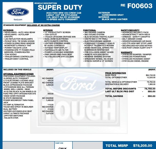 2024 Ford Super Duty F-250 LARIAT 4X4 / BLACK WIDOW / 7.3L V8! High Point NC