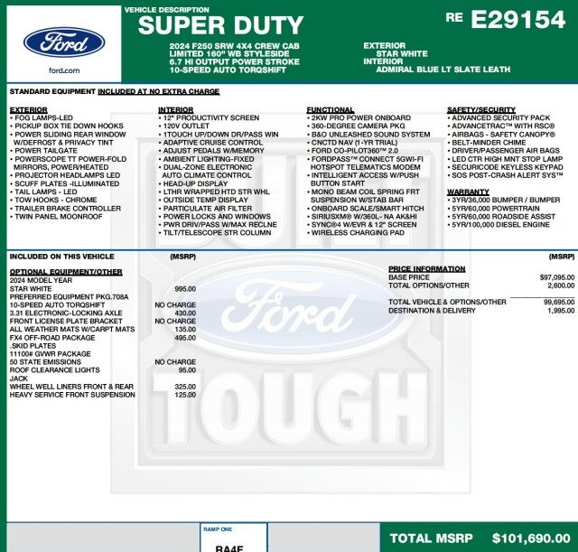 2024 Ford Super Duty F-250 Limited 4X4 / HO Diesel / Massage Seats! High Point NC