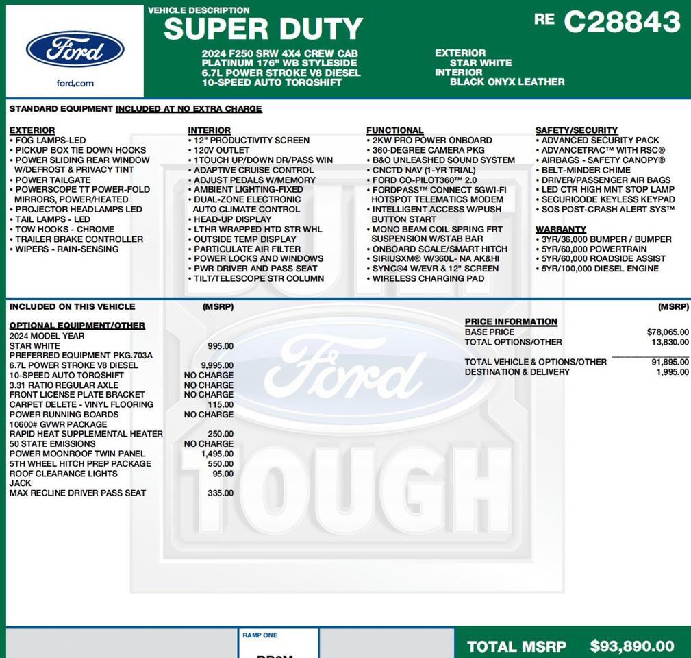 2024 Ford Super Duty F-250 Platinum 4X4 / Turbo Diesel / Pro Power Onboard! High Point NC
