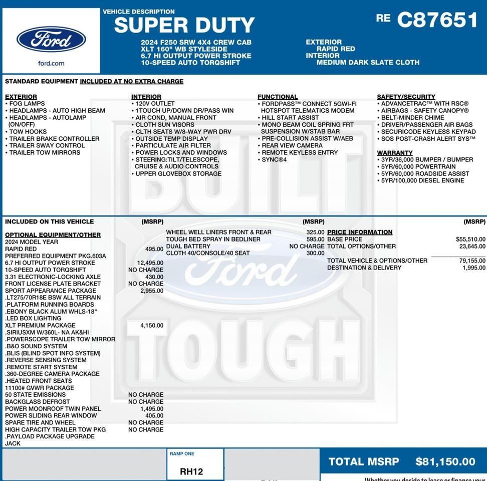 2024 Ford Super Duty F-250 XLT 4X4 / Sherrod LZ-1 Edition / HO Turbo Diesel! Lincolnton NC