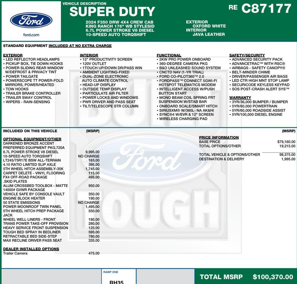 2024 Ford Super Duty F-350 King Ranch 4X4 / DRW / 6.7L Diesel / 5th Wheel! Lincolnton NC