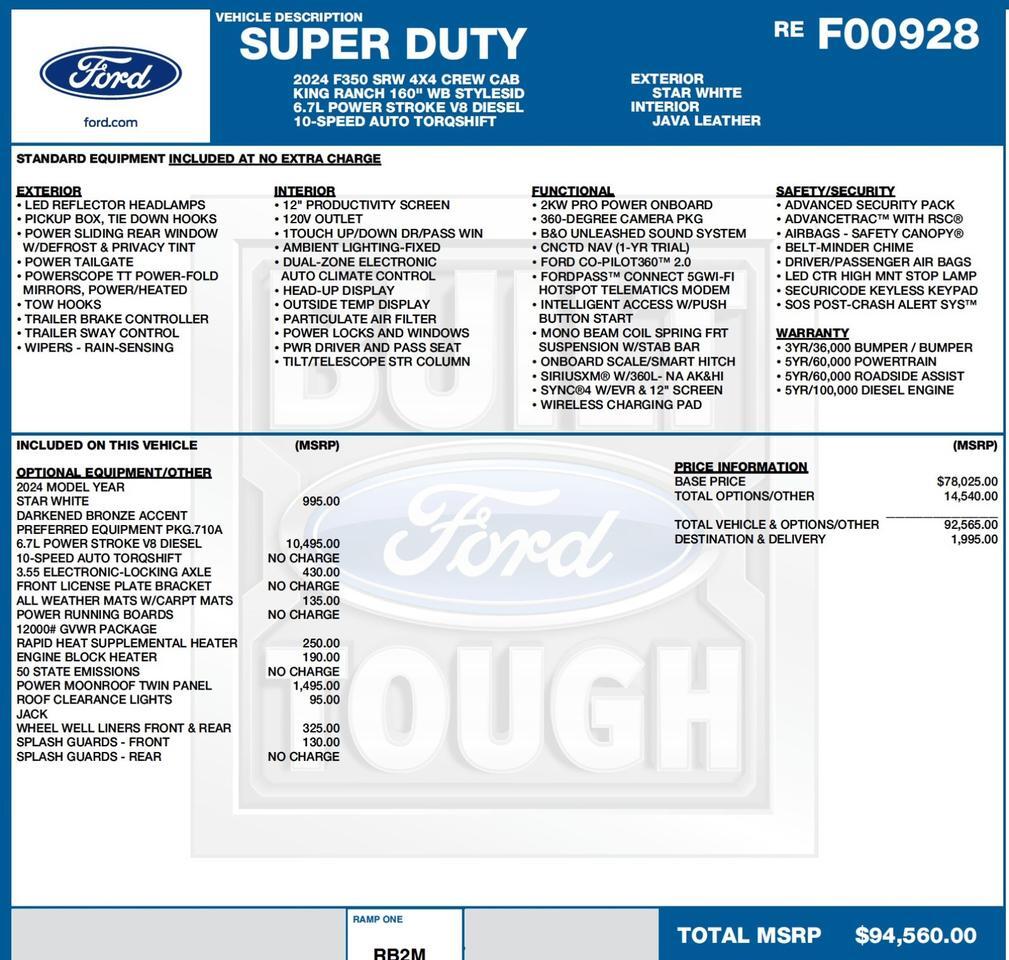 2024 Ford Super Duty F-350 King Ranch 4X4 / Massaging Front Seats / Diesel! Lincolnton NC