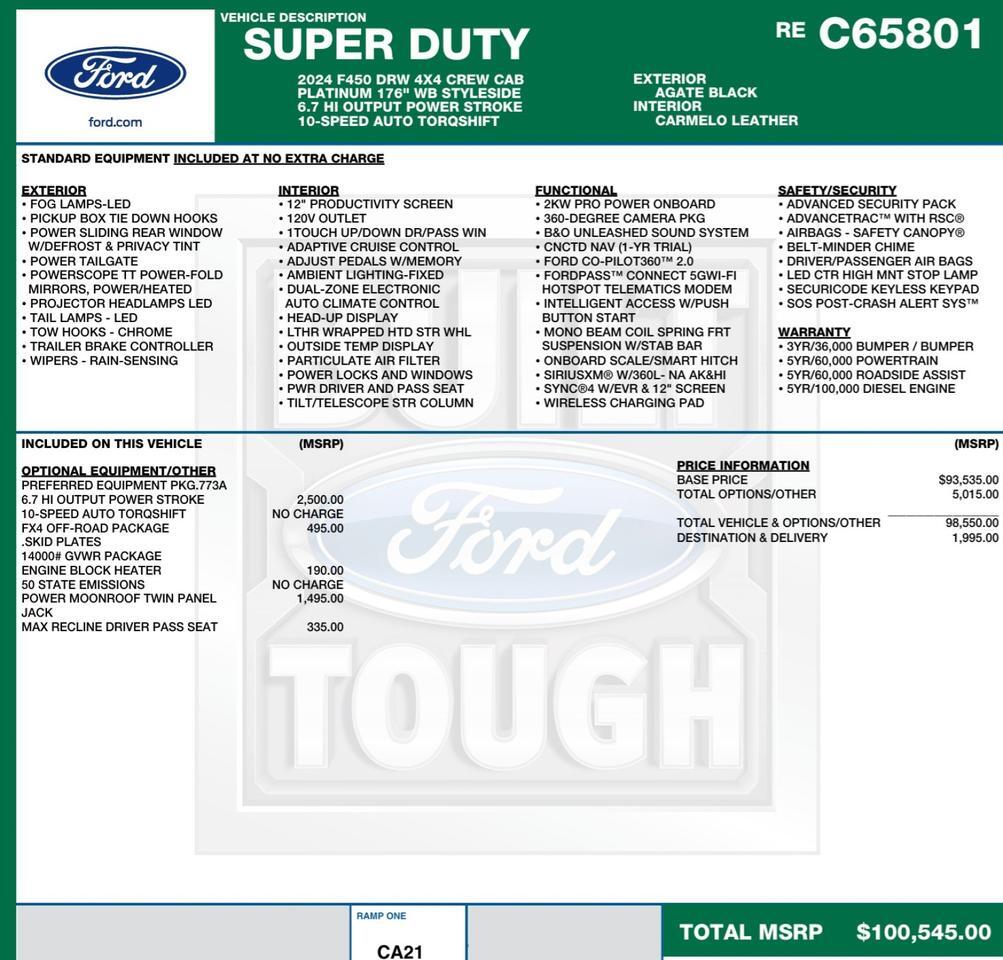 2024 Ford Super Duty F-450 Platinum 4X4 / DRW / HO Diesel / Massage Seats! Lincolnton NC