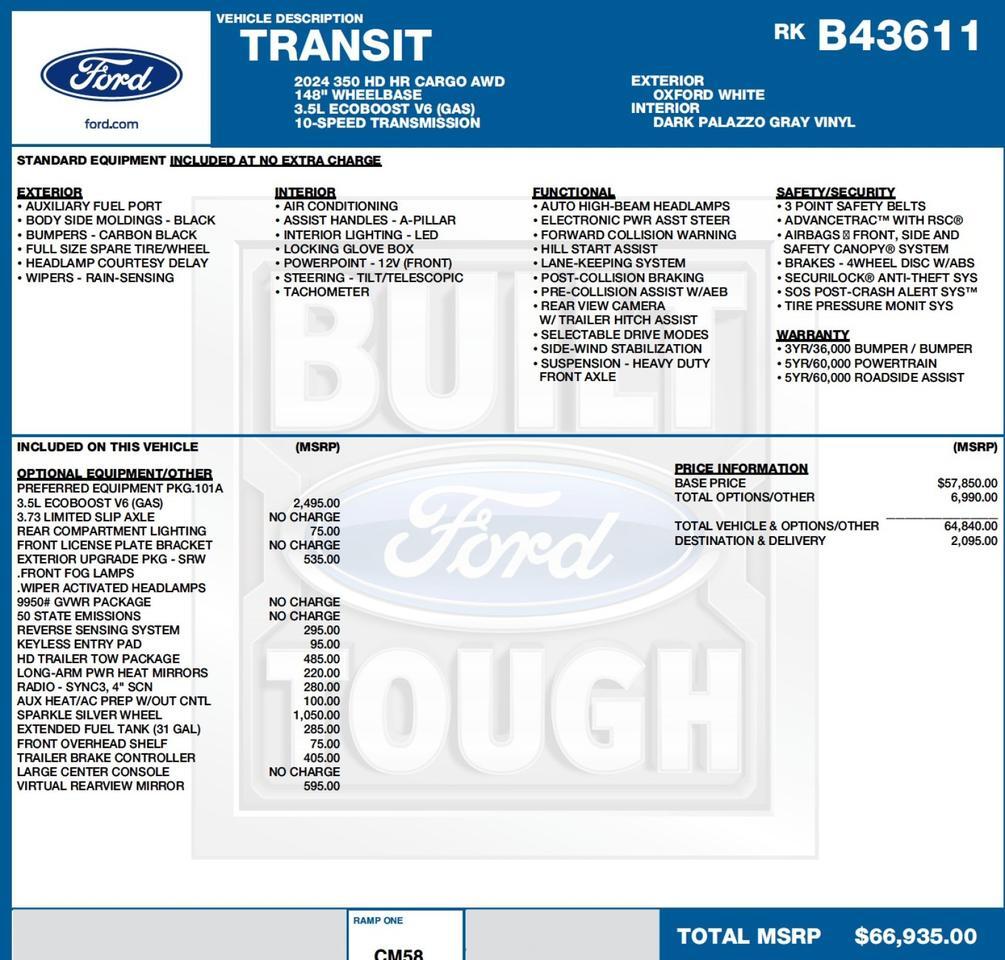 2024 Ford Transit 350HD Cargo Van / High Roof / AWD / CONVERSION PREPPED Lincolnton NC