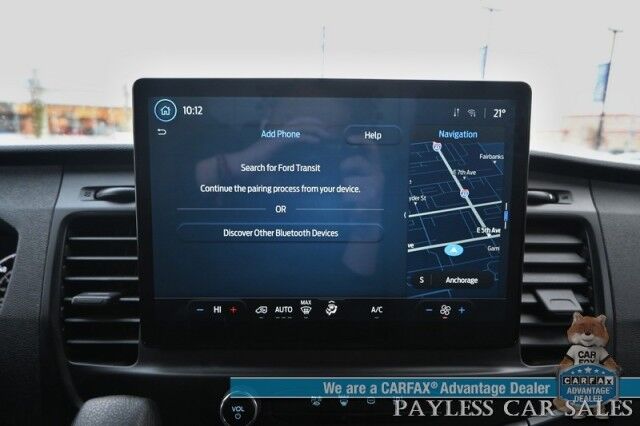 2024 Ford Transit Cargo Van T250 Medium Roof / AWD / 3.5L V6 Ecoboost / Navigation / Lane Departure & Forward Collision Alert / Apple CarPlay & Android Auto / Backup Camera / Bulkhead / Rear Storage Bins / Tow Pkg / 1-Owner Anchorage AK