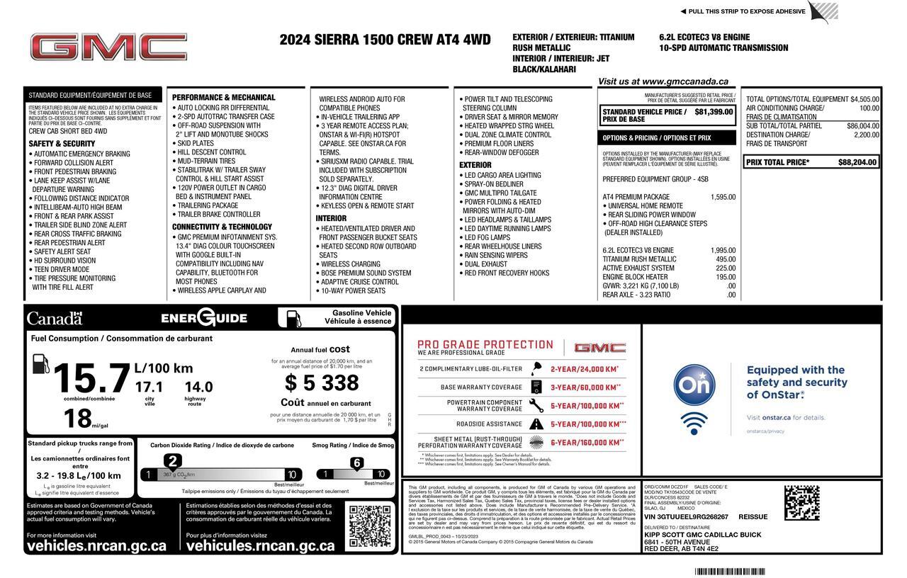 2024 GMC Sierra 1500 4x4 Crew Cab AT4 Leather Nav BCam Red Deer AB
