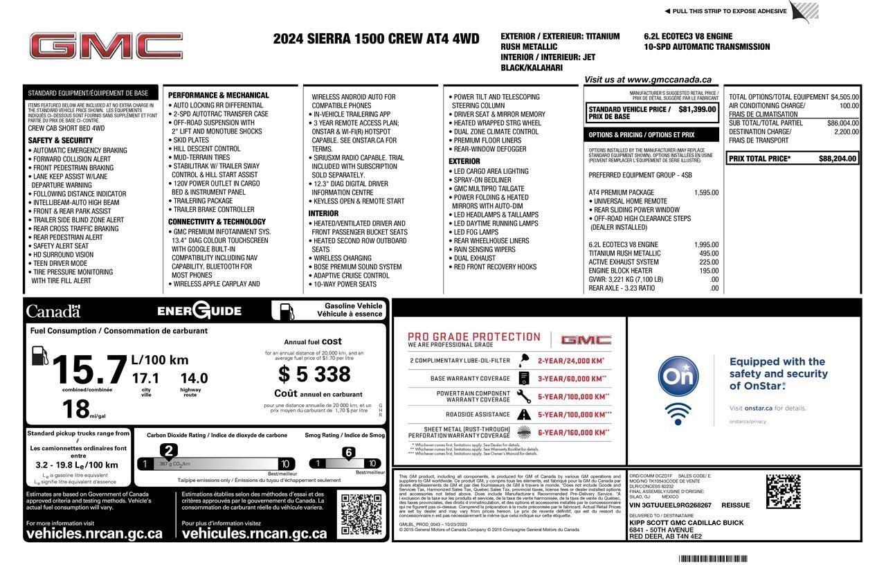 2024 GMC Sierra 1500 4x4 Crew Cab AT4 Leather Nav BCam Red Deer AB