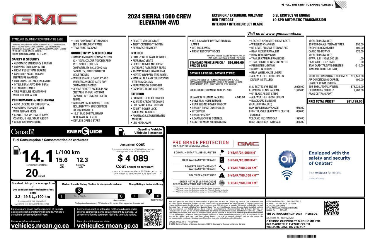 2024 GMC Sierra 1500 4x4 Crew Cab Elevation Leather Nav BCam Red Deer AB
