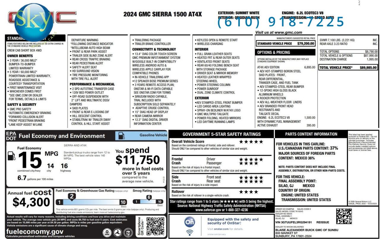 2024 GMC Sierra 1500 Crew Cab 4WD AT4X American Expedition Vehicle (AEV) Edition West Chester PA