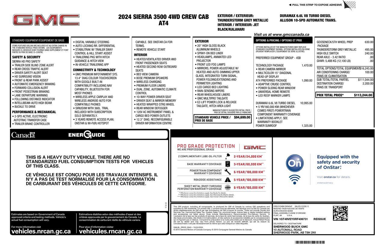 2024 GMC Sierra 3500HD 4x4 Crew Cab AT4 Diesel Leather Roof Nav BCam Red Deer AB
